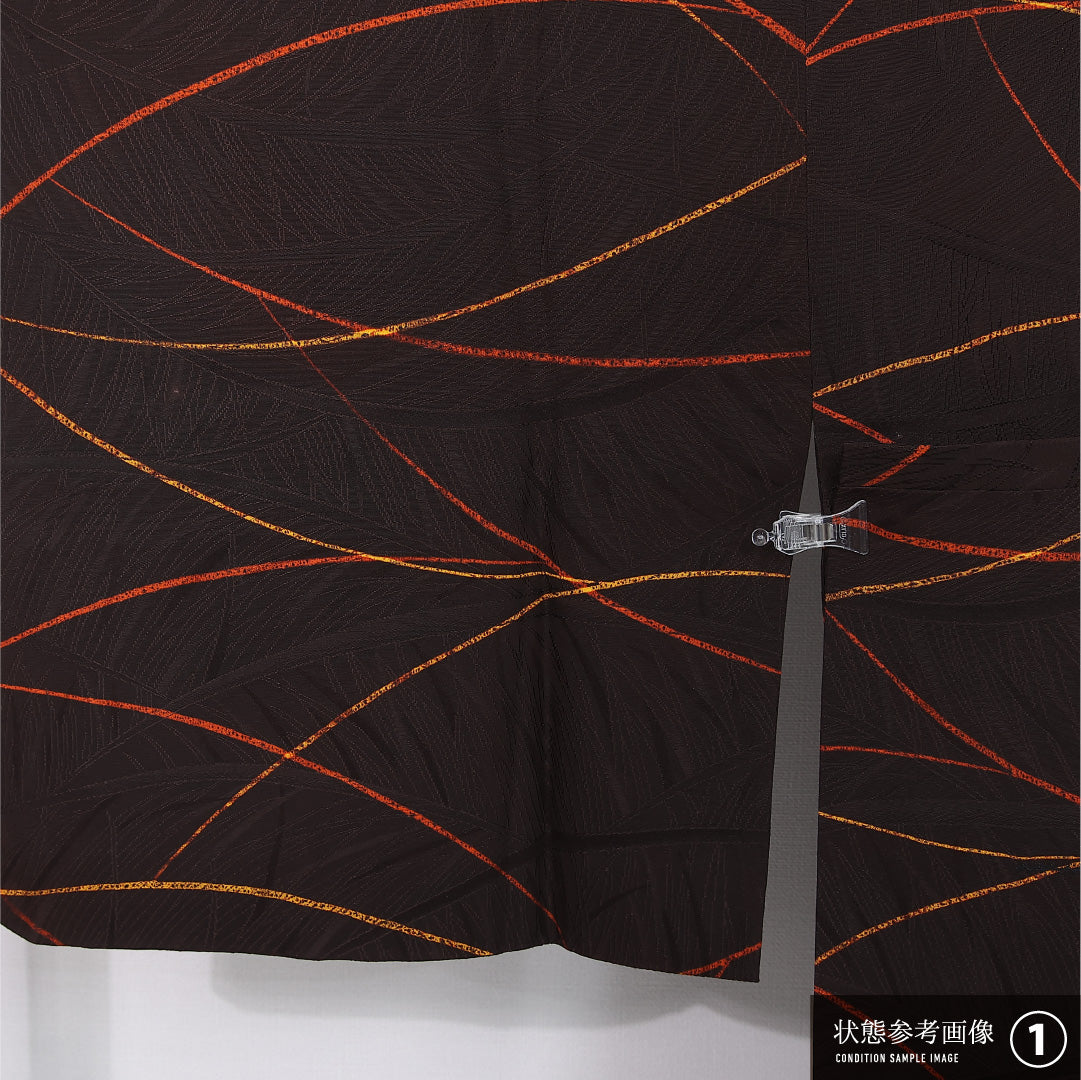 道行コート 袷 身丈88cm 裄丈65cm 正絹 Bランク セミフォーマル Mサイズ ポケットあり 芝草 茶系 HP 1237-12087
