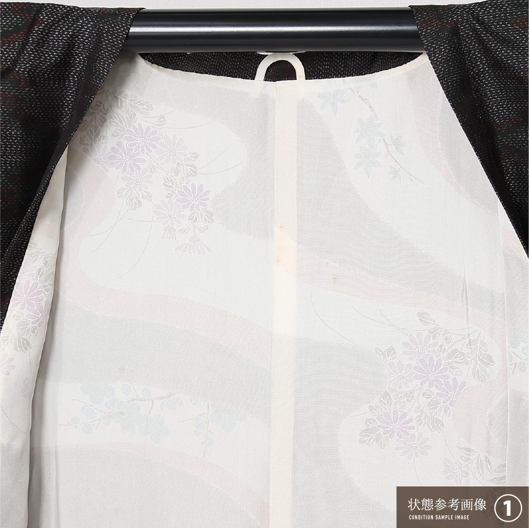 道行コート (大島紬) 袷 身丈90cm 裄丈67cm 正絹 Aランク セミフォーマル Mサイズ ポケットあり 松皮菱 グレー系 RP 1237-12709