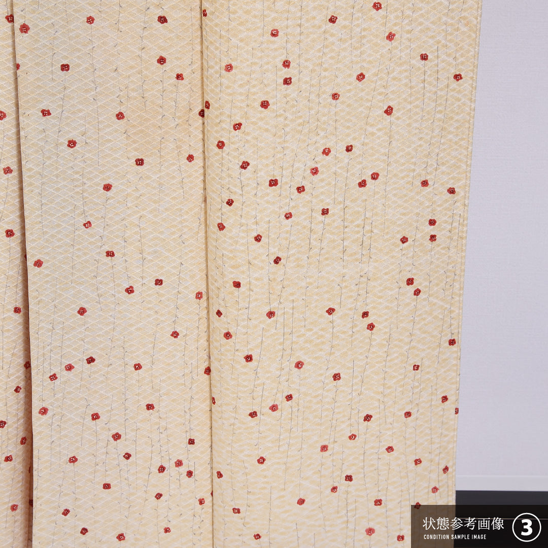 小紋 袷 身丈155cm 裄丈62cm 正絹 Aランク インフォーマル 広衿 Mサイズ 花柄 クリーム系 HP 1221-11833