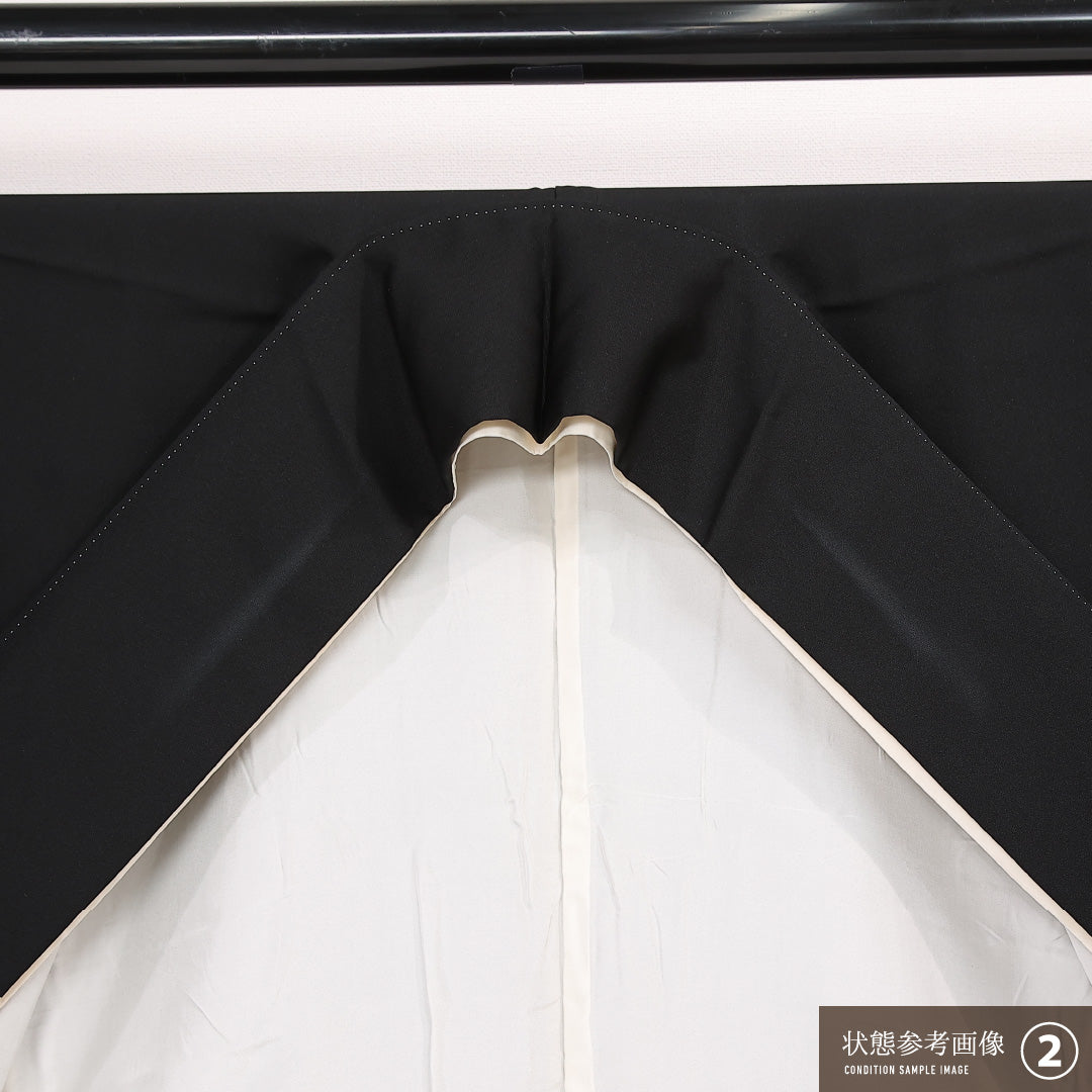 黒留袖 五つ紋 下り藤 身丈166cm 裄丈70cm Aランク 正絹 袷 比翼 広衿 XL 落款 東海道五十三次 フォーマル 写実的 存在感 黒系 1211-F0576