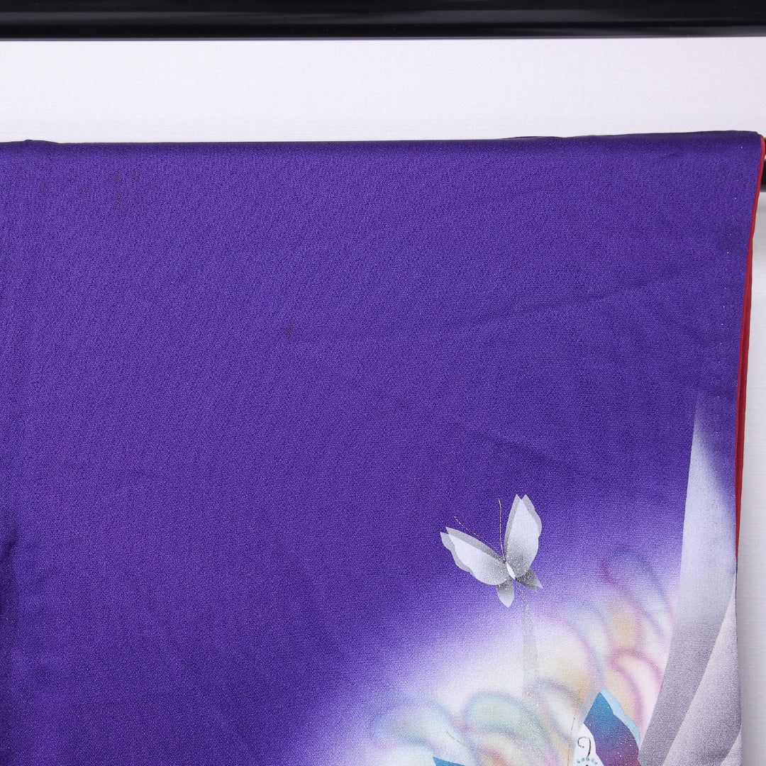 振袖 身丈150cm 裄丈64cm 袷 正絹 Aランク 広衿 蝶 ぼかし ラメ 虹 1213-F0419