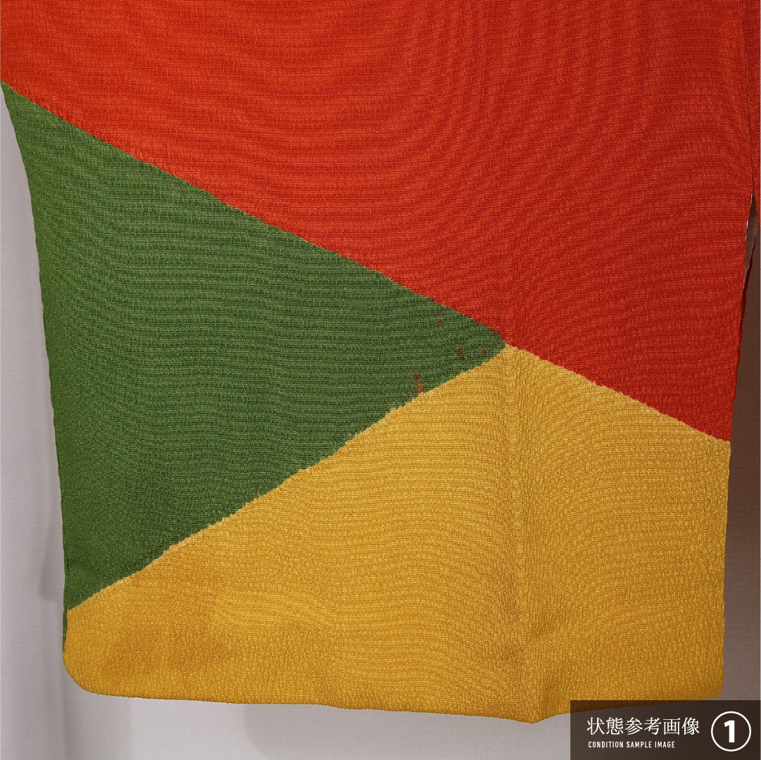 道行コート 袷 身丈87cm 裄丈65cm 正絹 Sランク セミフォーマル Mサイズ ポケットあり 創作柄 朱系 RP 1237-12557