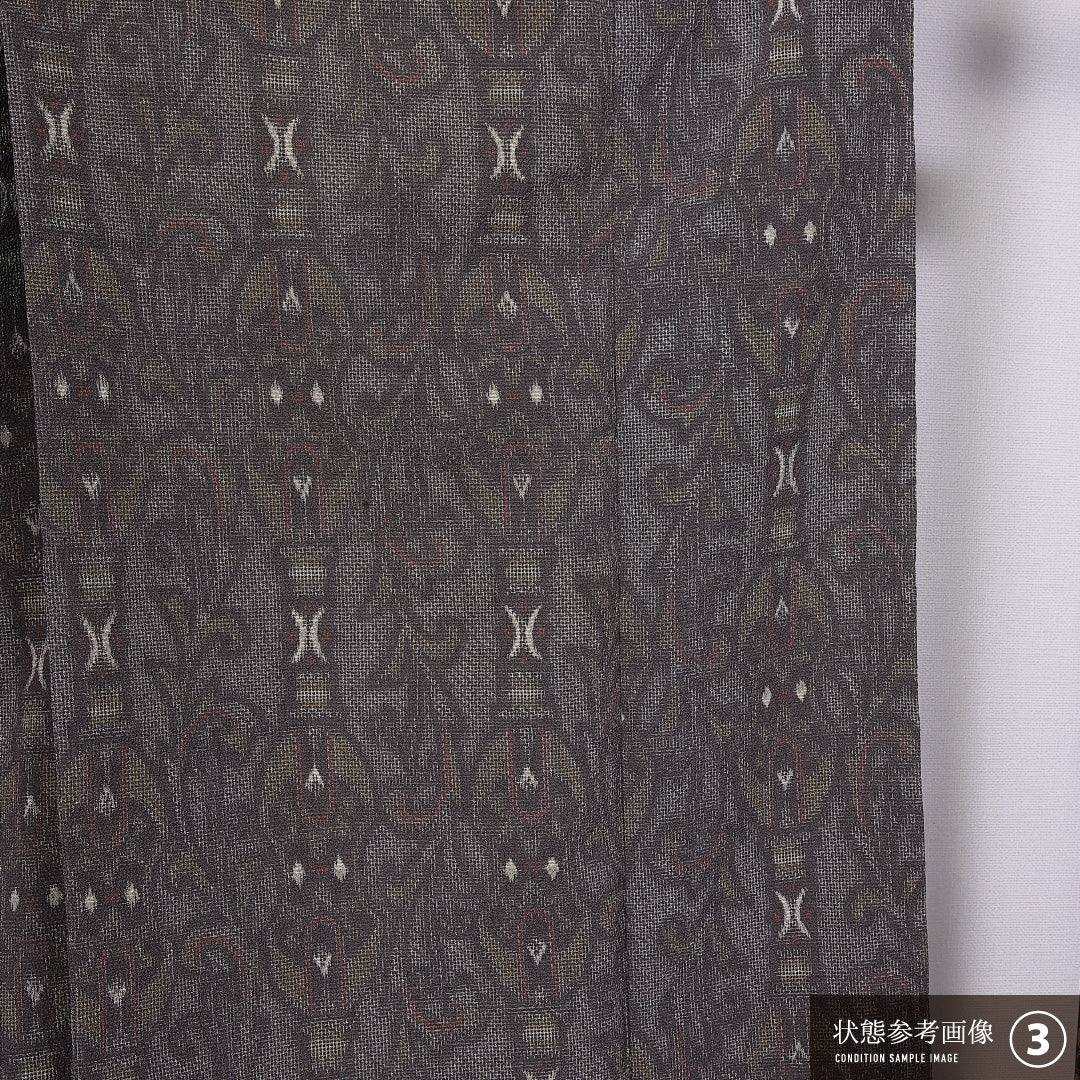 小紋 袷 身丈160cm 裄丈65cm 正絹 Aランク インフォーマル 広衿 Lサイズ アラベスク文様 グレー系 RP 1221-11356