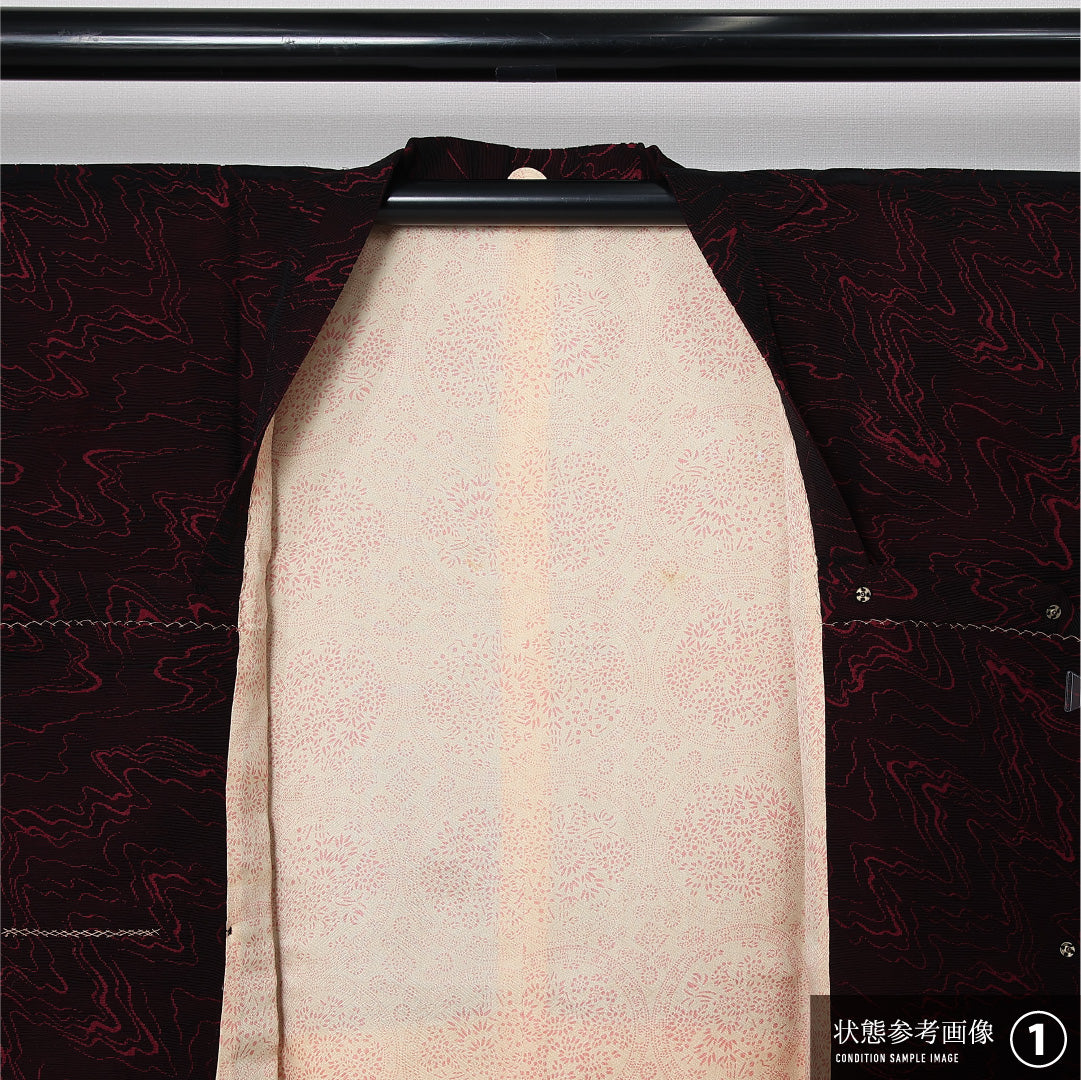 道行コート 袷 身丈99cm 裄丈63cm 正絹 Aランク セミフォーマル Sサイズ ポケットあり 創作柄 黒系 RP 1237-12820