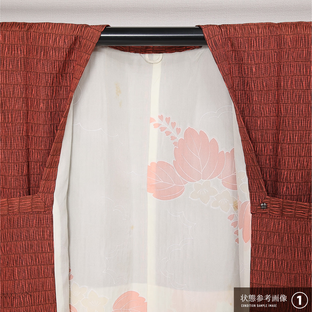 道行コート 袷 身丈90cm 裄丈65cm 正絹 Aランク フォーマル Mサイズ ふくれ織 ポケットあり 創作柄 茶系 RP 1237-13694