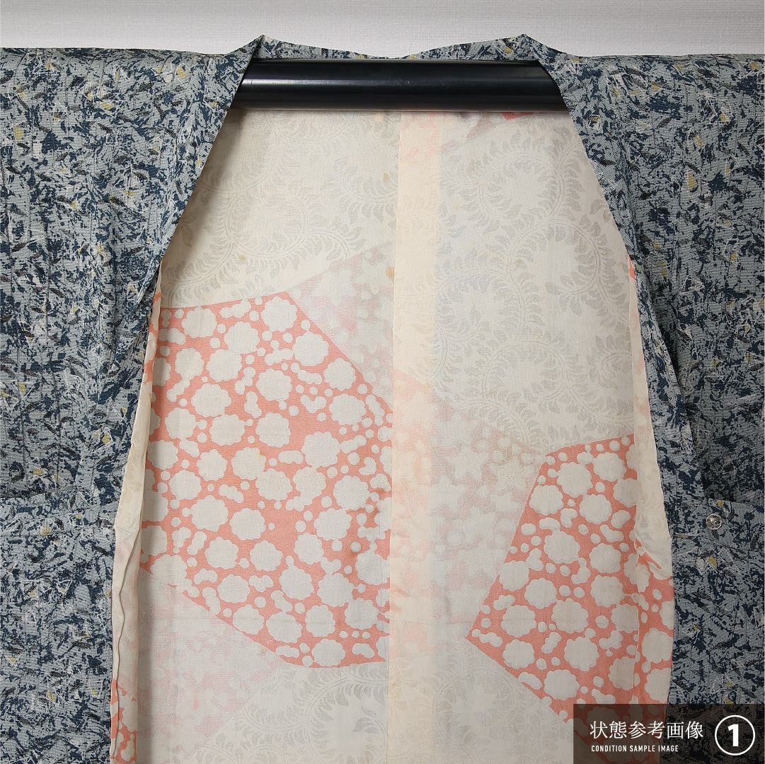 道行コート 袷 身丈87cm 裄丈58cm 正絹 Aランク セミフォーマル Sサイズ ポケットあり 創作柄 水色系 RP 1237-12875