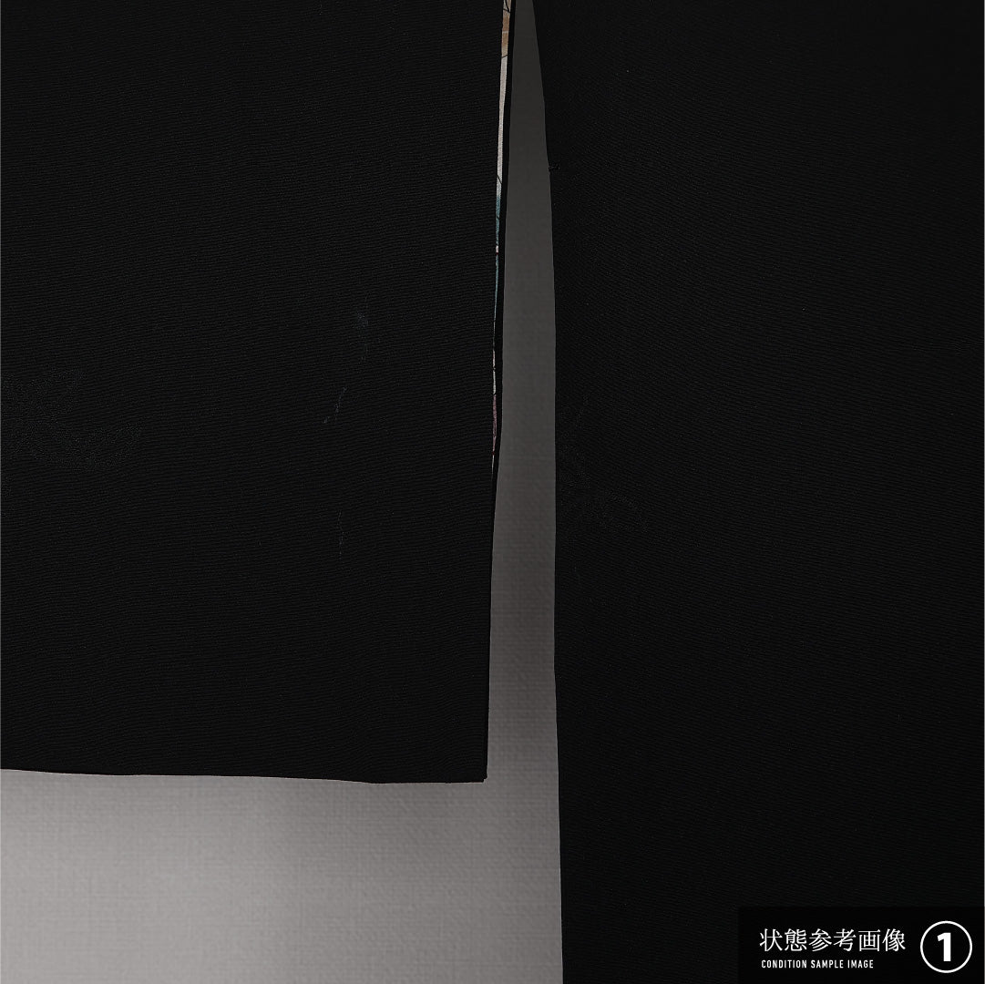 道行コート 袷 身丈90cm 裄丈64cm 正絹 Bランク Mサイズ 織り出し 七宝 黒系 HP 1237-12538