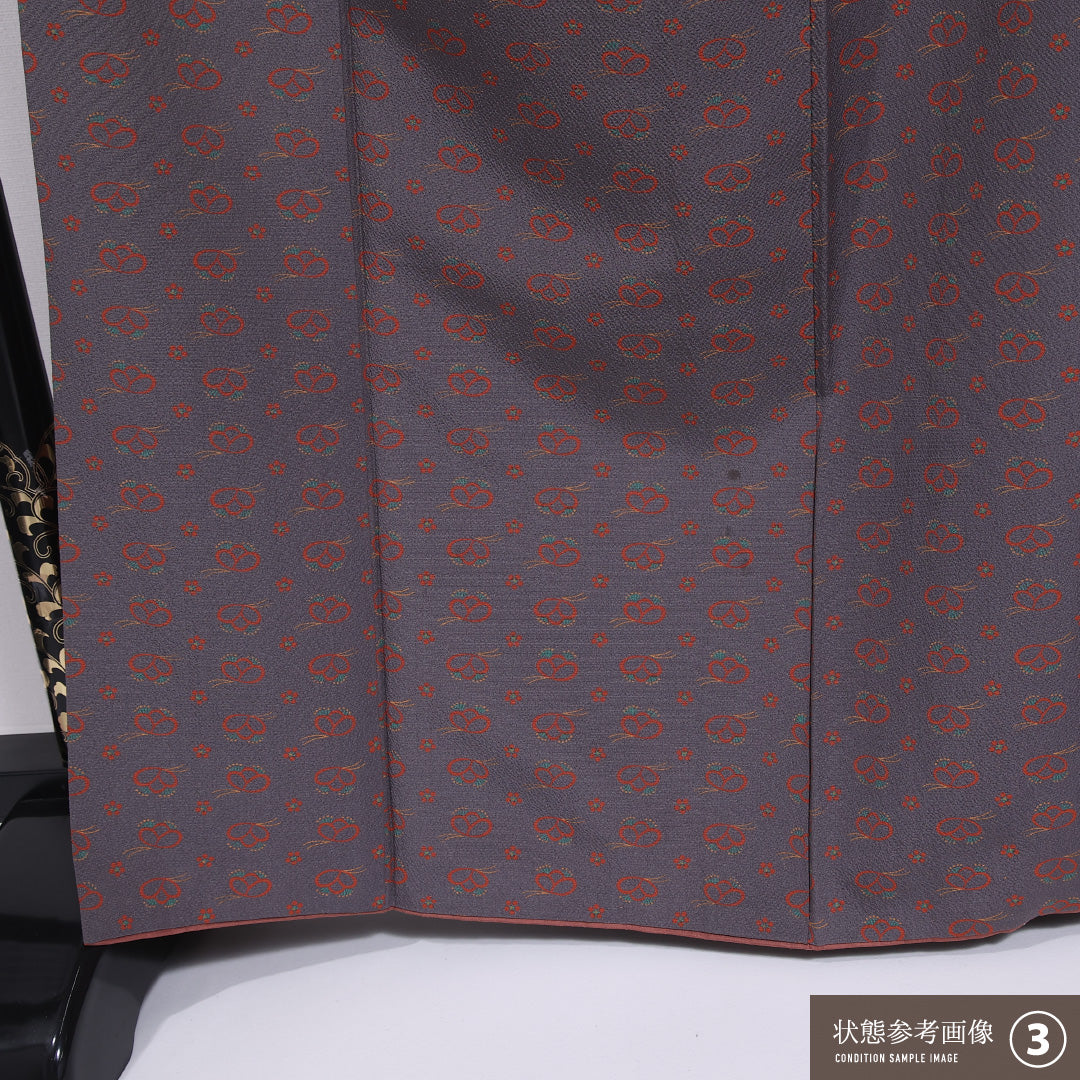 小紋 袷 身丈165cm 裄丈64cm 正絹 Bランク インフォーマル 広衿 XLサイズ 創作柄 紫系 RP 1221-11801
