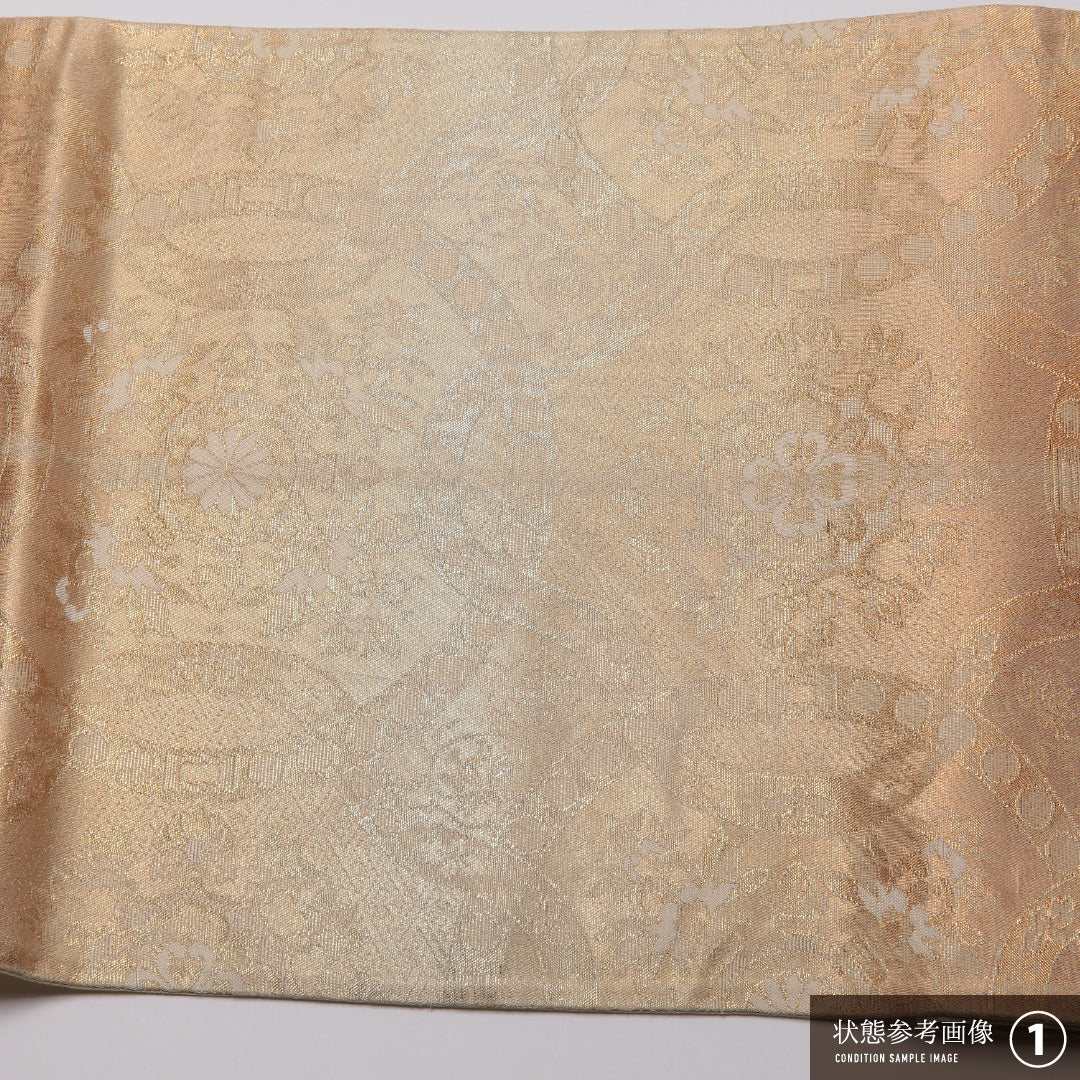 袋帯 帯丈422cm 正絹 六通 フォーマル 宝相華 引箔 ベージュ系 1243-01344