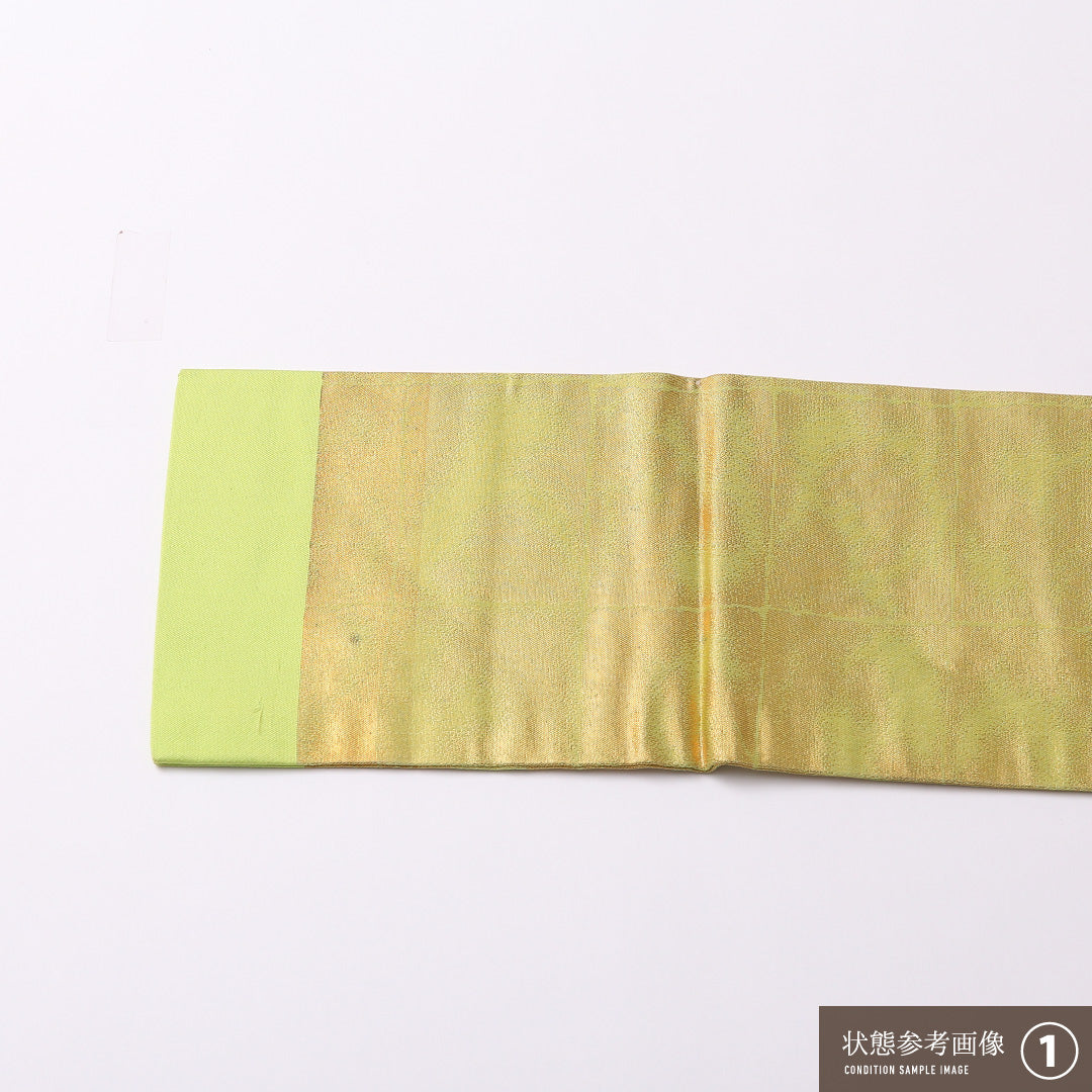 九寸名古屋帯 Aランク 帯丈350cm 正絹 六通 名古屋仕立て 織り セミフォーマル 組紐 緑系 RP 1245-02657