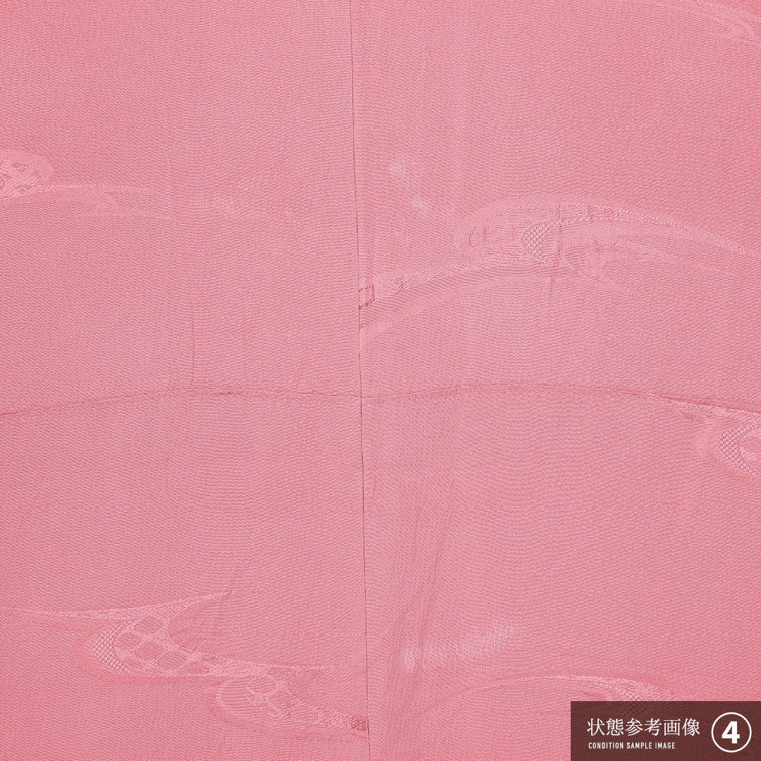 色無地 袷 身丈162cm 裄丈63cm 正絹 Aランク 一つ紋 (三つ柏) 紋意匠 (流水) セミフォーマル 広衿 Lサイズ 刺繍 ピンク系 M4 1219-11385