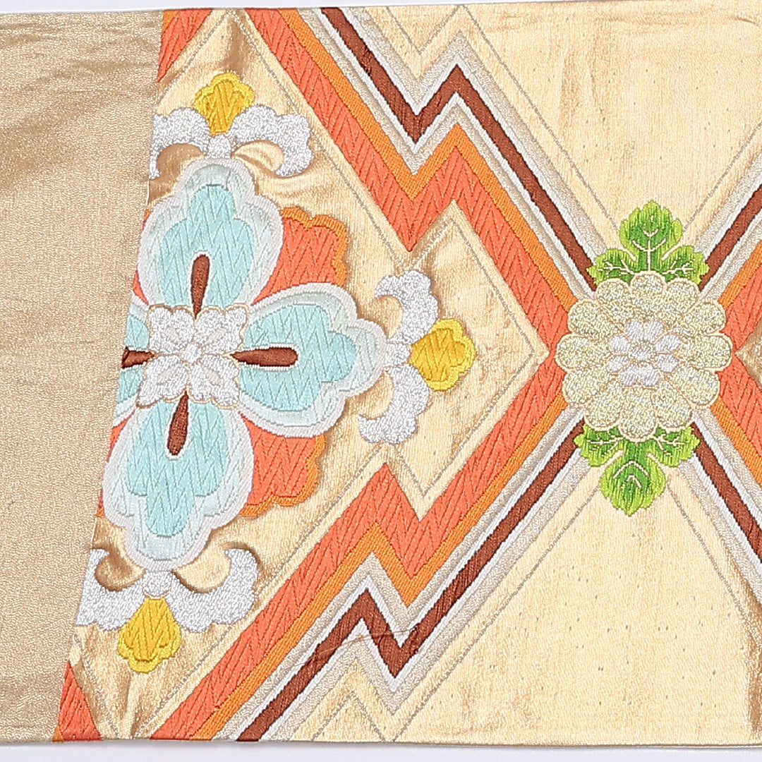 袋帯 帯丈424cm 六通 松皮菱 フォーマル 金系 正絹 Bランク 1223-00972