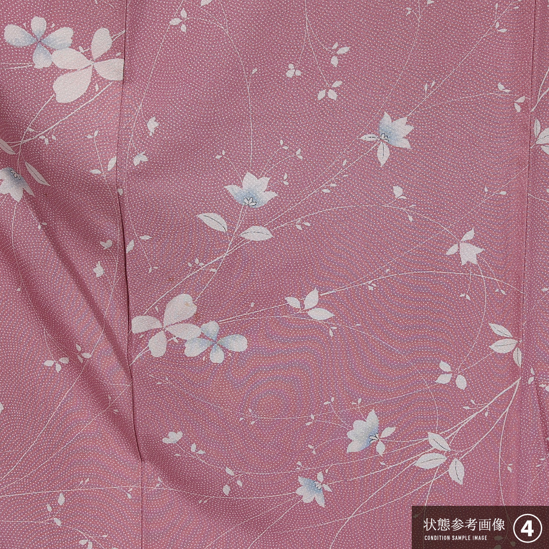 小紋 袷 身丈155cm 裄丈64cm 正絹 Cランク インフォーマル 広衿 Mサイズ 花柄 ピンク系 LP 1221-11431