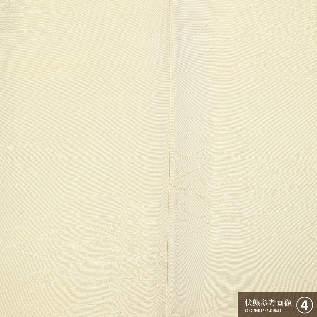 色無地 袷 身丈151cm 裄丈63cm 正絹 Bランク 紋意匠 (芝草) インフォーマル 広衿 Sサイズ 織り出し 無地 クリーム系 HP 1219-11191