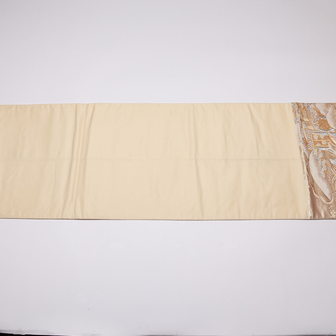 袋帯 帯丈412cm 六通 御所解 フォーマル クリーム系 正絹 Aランク 1223-01065