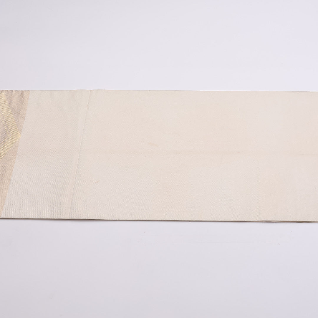 袋帯 帯丈440cm 六通 御所菊 梅 亀甲 金系 フォーマル クリーム系 正絹 Aランク 1223-00851