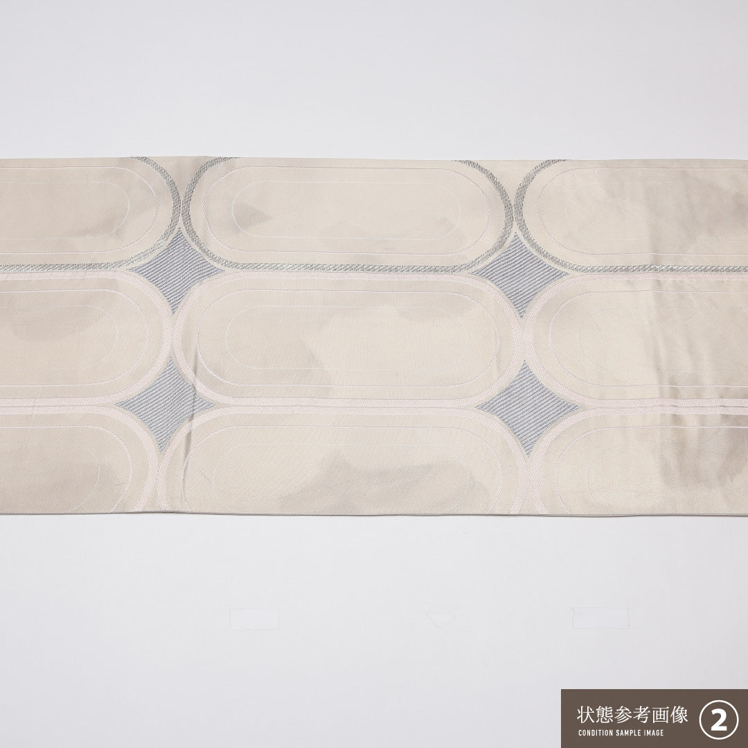 袋帯 帯丈420cm 正絹 六通 セミフォーマル 幾何学柄 白系 1243-01228