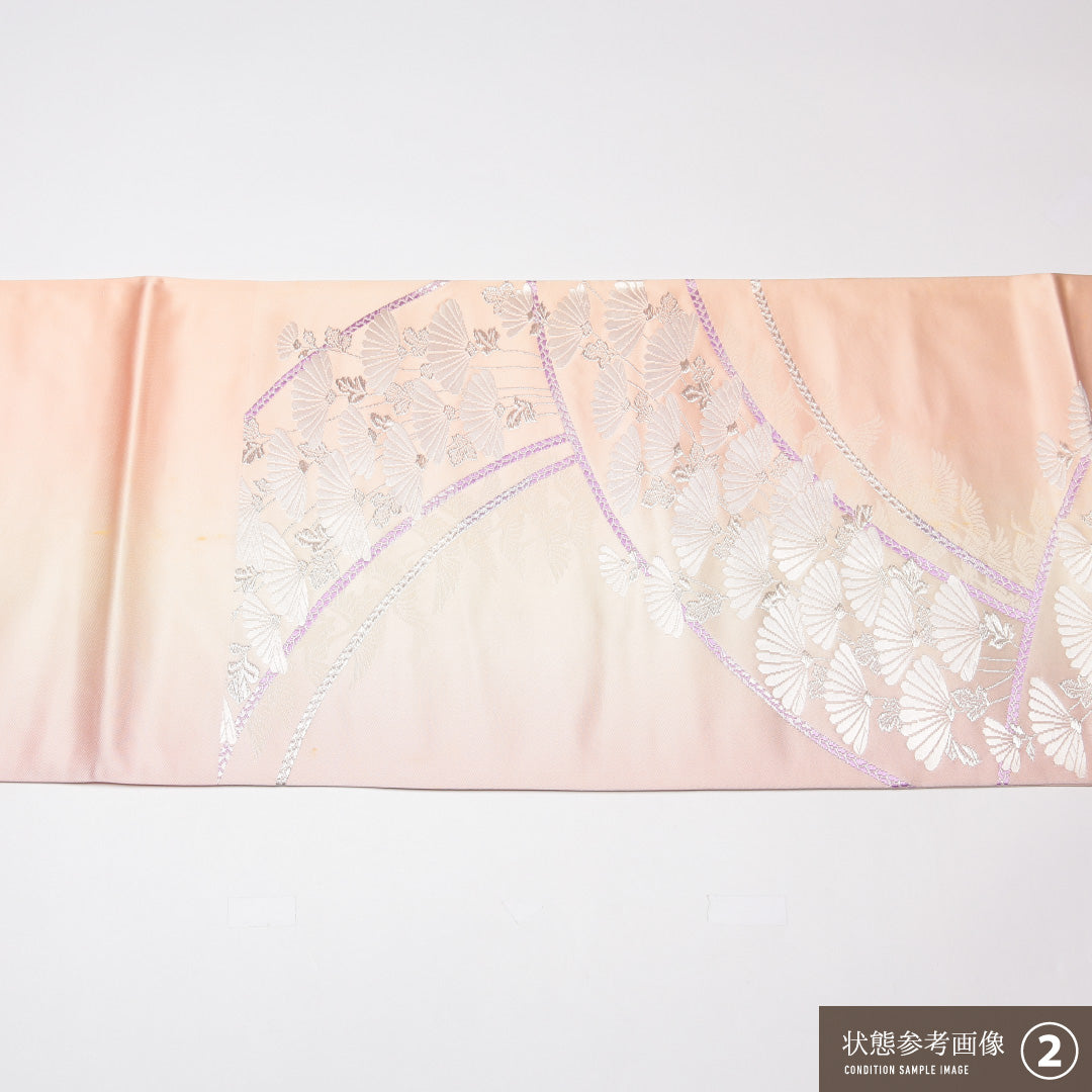 袋帯 帯丈426cm 正絹 六通 フォーマル 花扇 ピンク系 1243-01317