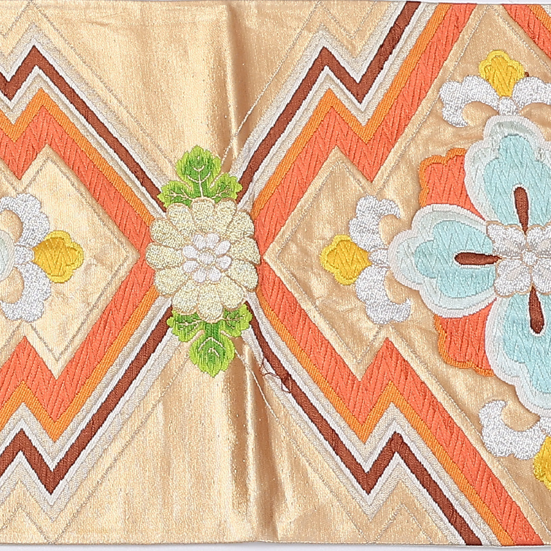 袋帯 帯丈424cm 六通 松皮菱 フォーマル 金系 正絹 Bランク 1223-00972