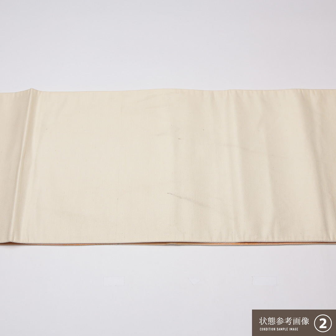 袋帯 帯丈412cm 六通 鶴 松 フォーマル 朱系 正絹 Aランク 1223-01325
