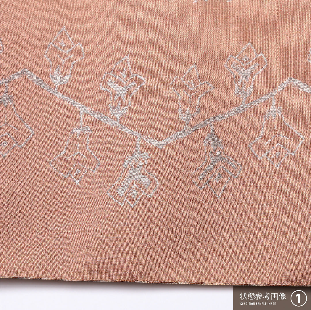 八寸名古屋帯 Aランク 帯丈340cm 正絹 六通 開き仕立て 織り カジュアル 植物柄 ピンク系 LP 1245-02477