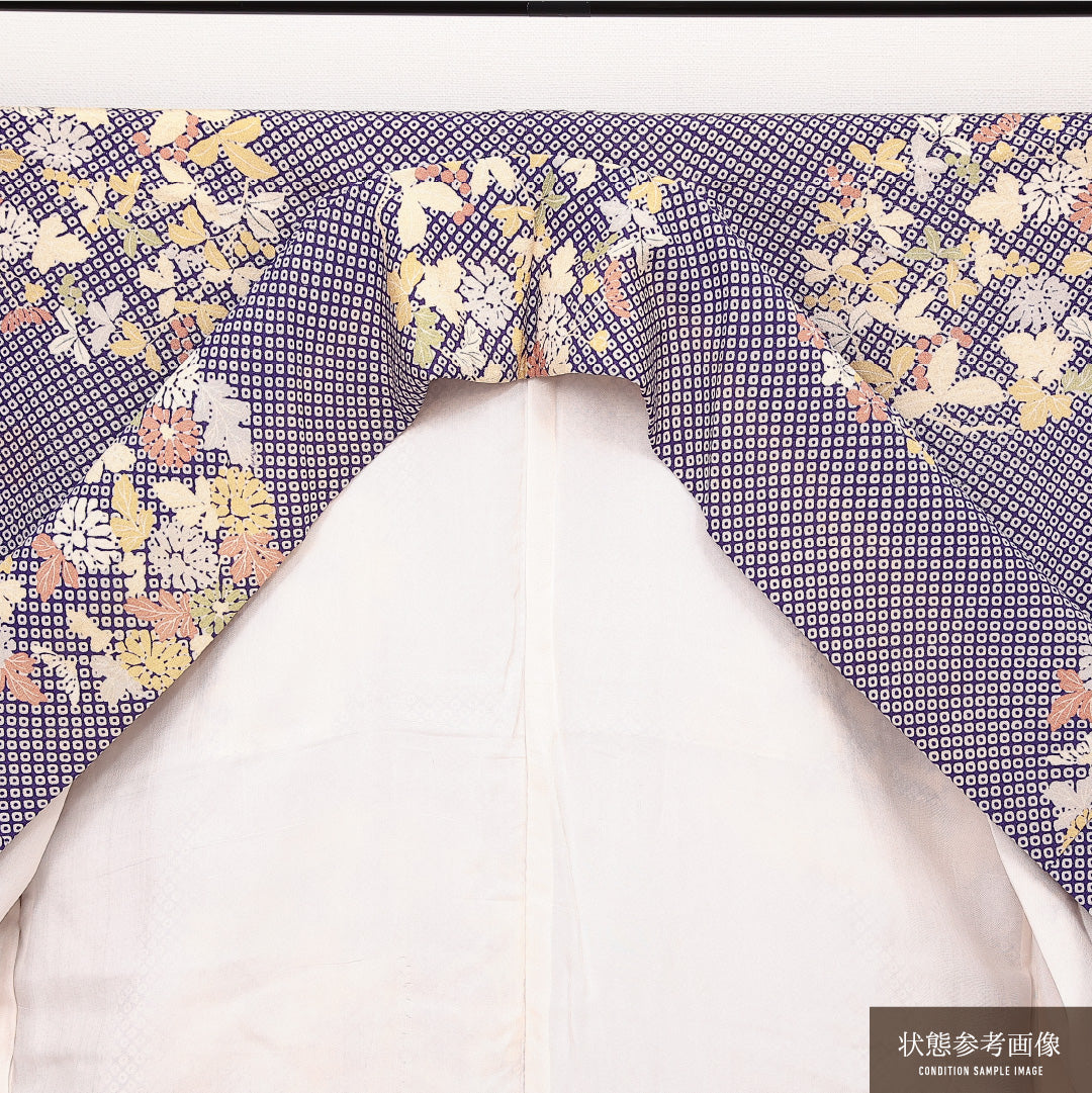 小紋 袷 身丈148cm 裄丈64cm 正絹 Aランク インフォーマル 広衿 XSサイズ 花文 紫系 RP 1221-14096
