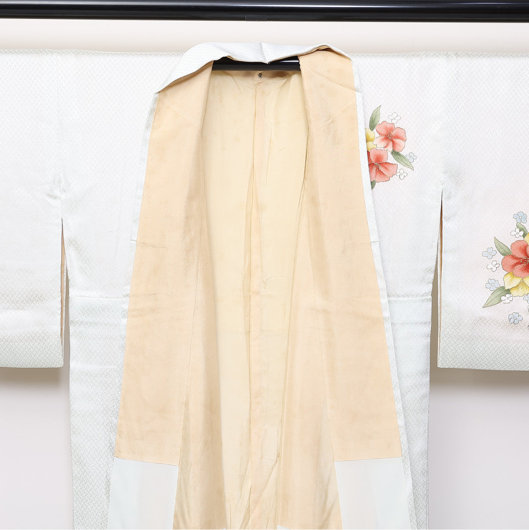 付下げ 袷 身丈158cm 裄62.5cm 正絹 牡丹 金彩 Bランク 1212-00674