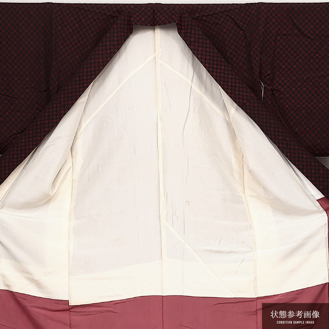 アンティーク お召 袷 身丈153cm 裄丈63cm 正絹 Aランク バチ衿 Sサイズ 花柄 黒系 RP 1222-14082