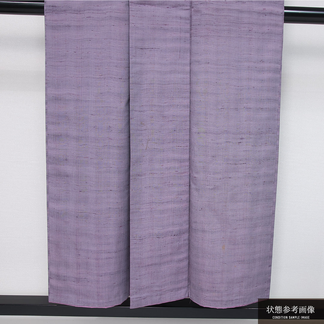 アンティーク 色無地（紬地） 身丈148cm 裄丈61.5cm Bランク XS 正絹 袷 広衿 シック 地紋なし 一つ紋 花菱 後染め ぼかし 小紋 紫系 1214-11992