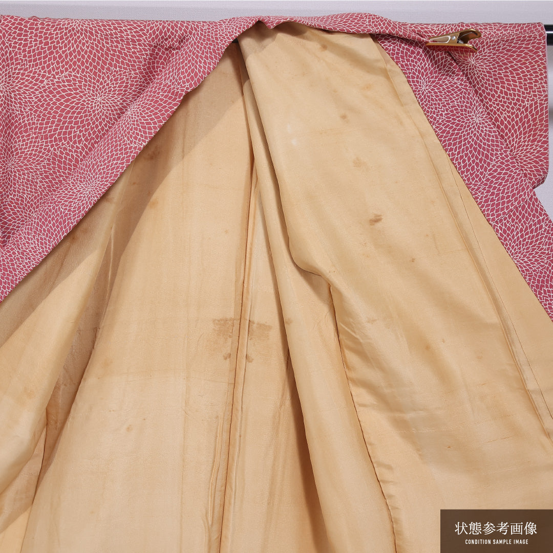 小紋 袷 身丈157cm 裄丈64cm 正絹 Cランク インフォーマル バチ衿 Mサイズ 菊 ピンク系 HP 1221-11722