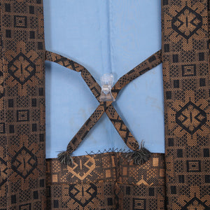 アンサンブル 紬 単衣 身丈155cm 裄62cm ウール 洗える着物 幾何学 紐付き 黄系 Sランク 1216-00924