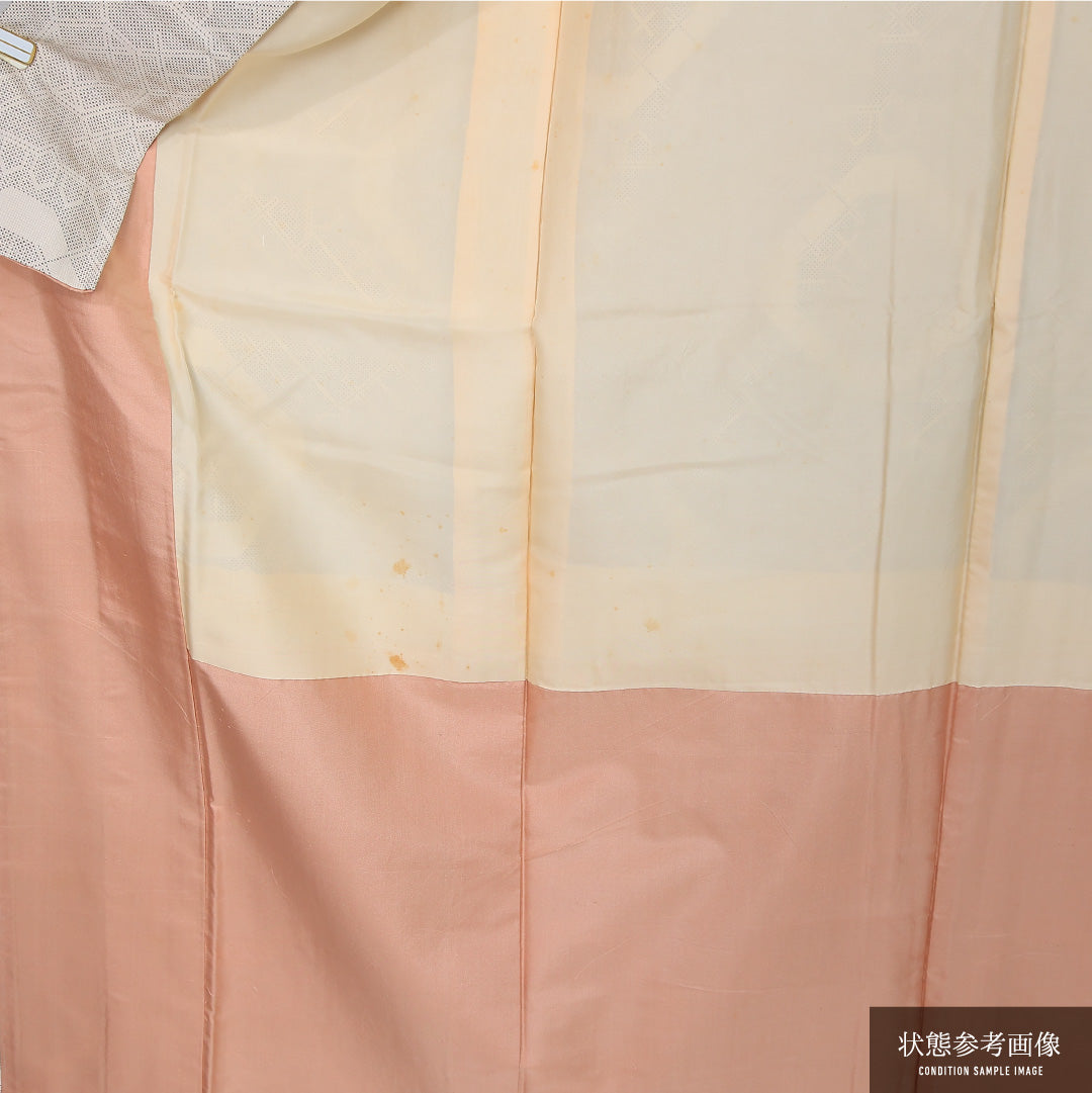 大島紬 身丈161cm 裄丈64.5cm Cランク L 正絹 袷 広衿 蜀江 白大島 カジュアル クリーム系 1216-12005