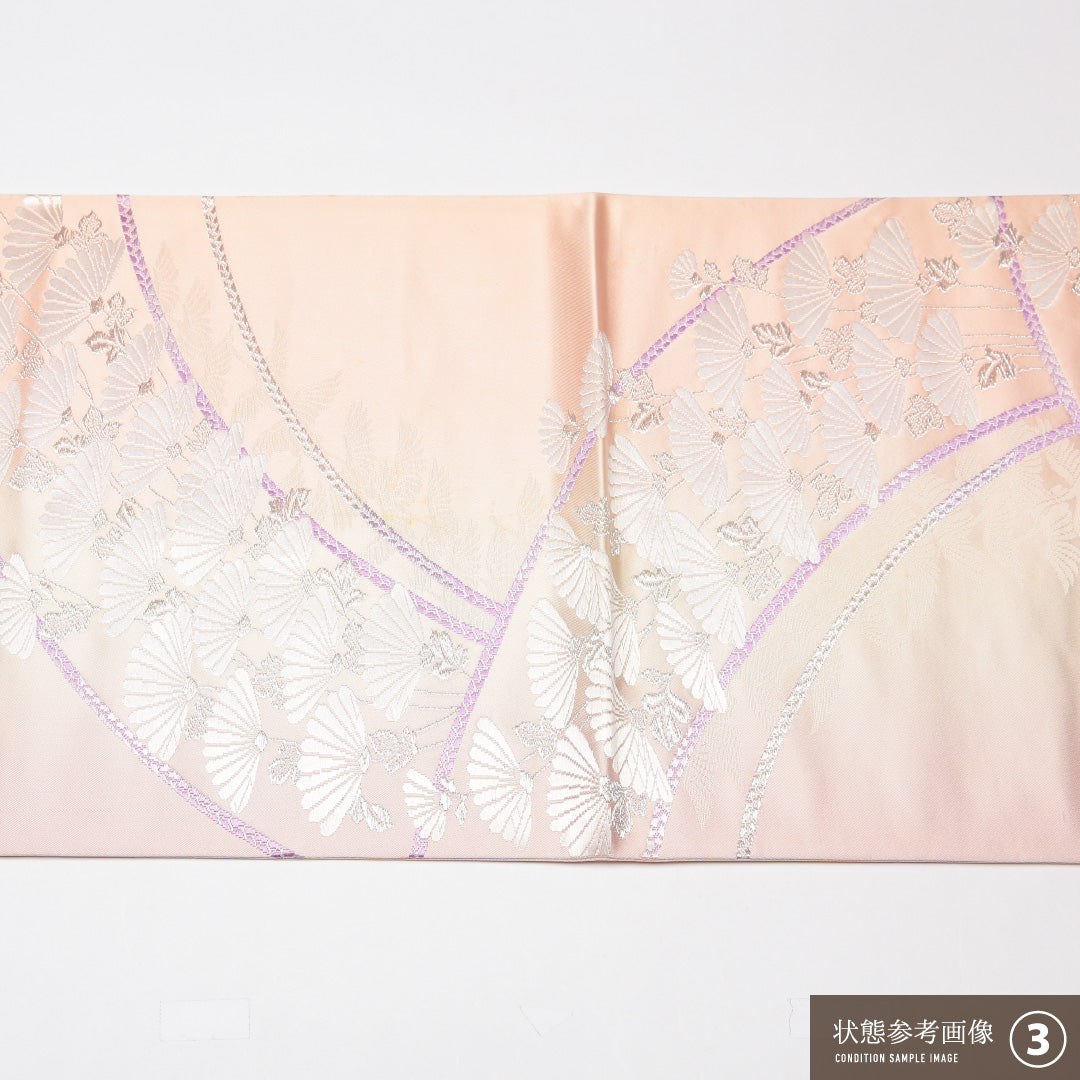 袋帯 帯丈426cm 正絹 六通 フォーマル 花扇 ピンク系 1243-01317