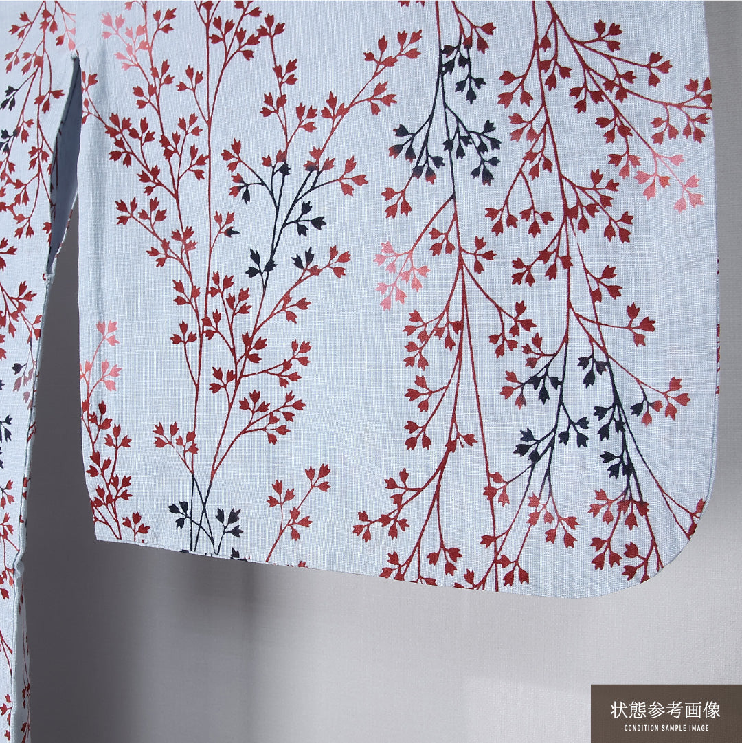浴衣 身丈142cm 裄丈61cm Cランク XS 木綿 洗える着物 単衣 バチ衿 樹木 カジュアル 水色系 1218-12291