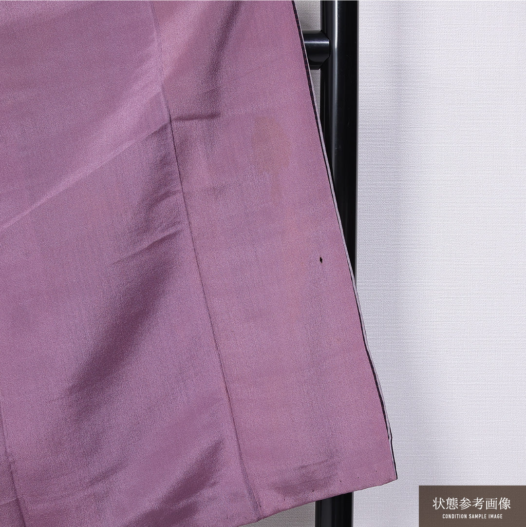アンティーク 小紋 袷 身丈144cm 裄丈62cm 正絹 Dランク バチ衿 XSサイズ 格子 紫系 RP 1221-11375