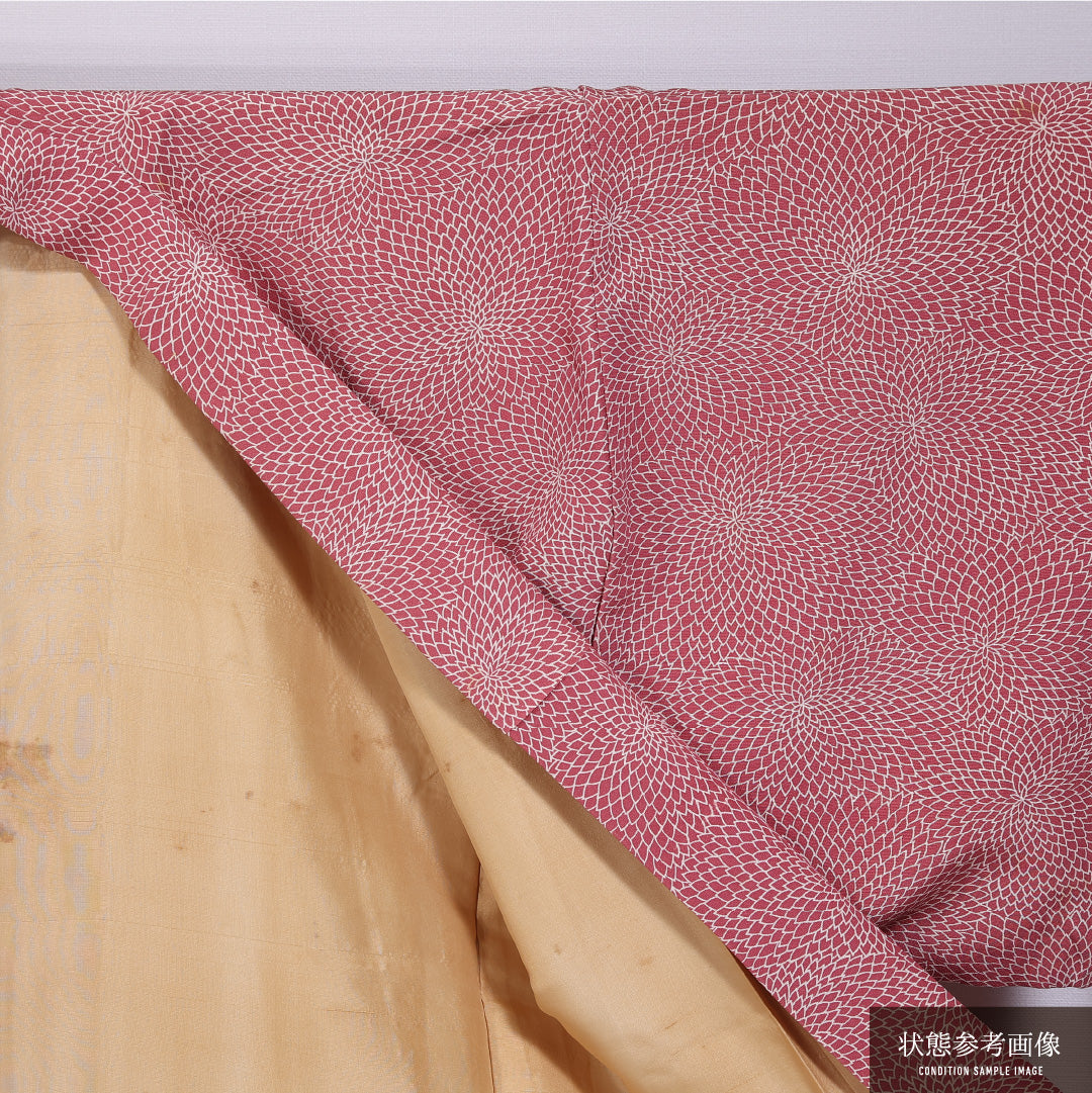 小紋 袷 身丈157cm 裄丈64cm 正絹 Cランク インフォーマル バチ衿 Mサイズ 菊 ピンク系 HP 1221-11722
