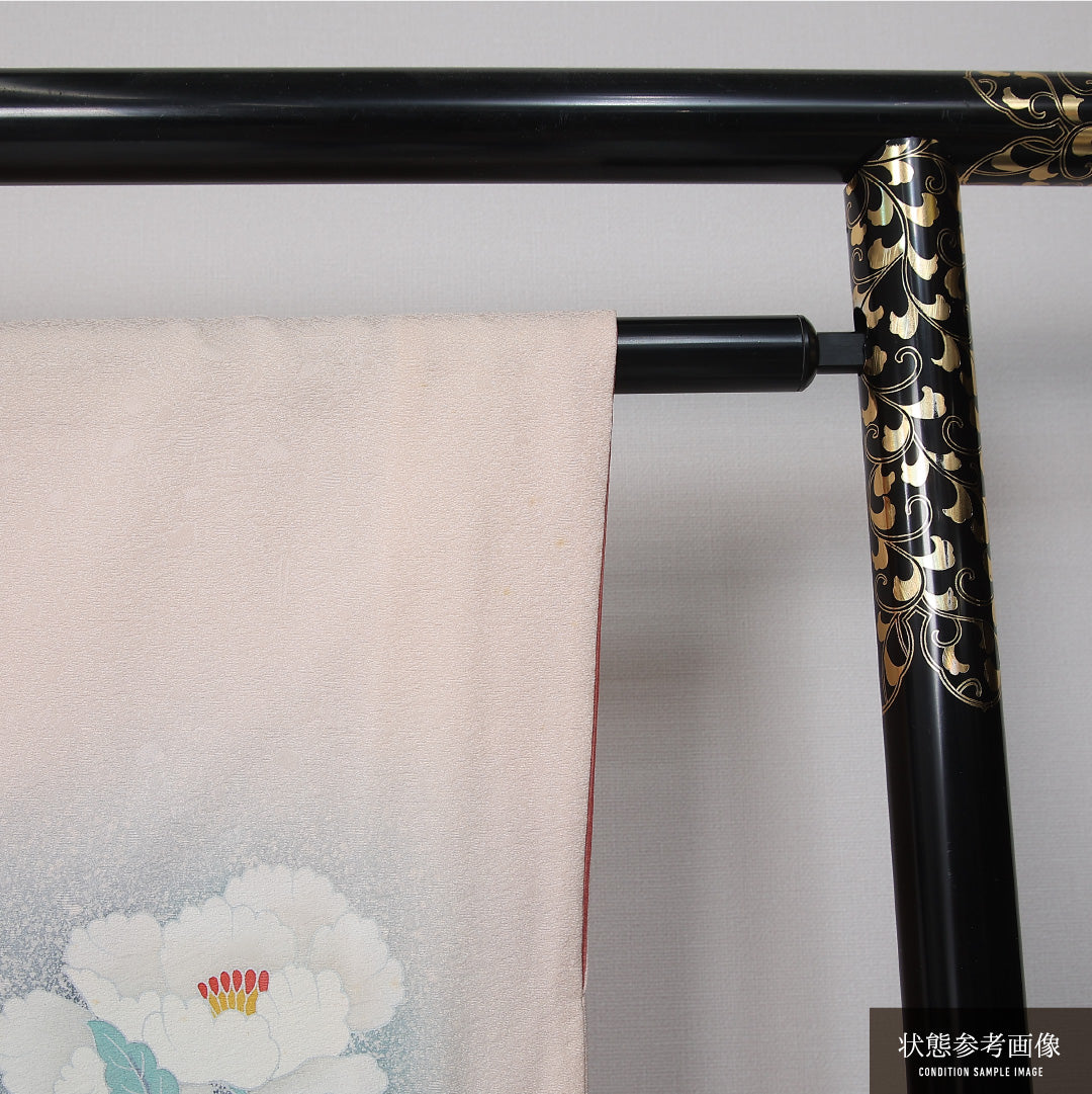 訪問着 身丈159cm 裄丈63.5cm Cランク M 正絹 袷 広衿 エレガント ぼかし 牡丹 花柄 セミフォーマル ピンク系 1212-12000