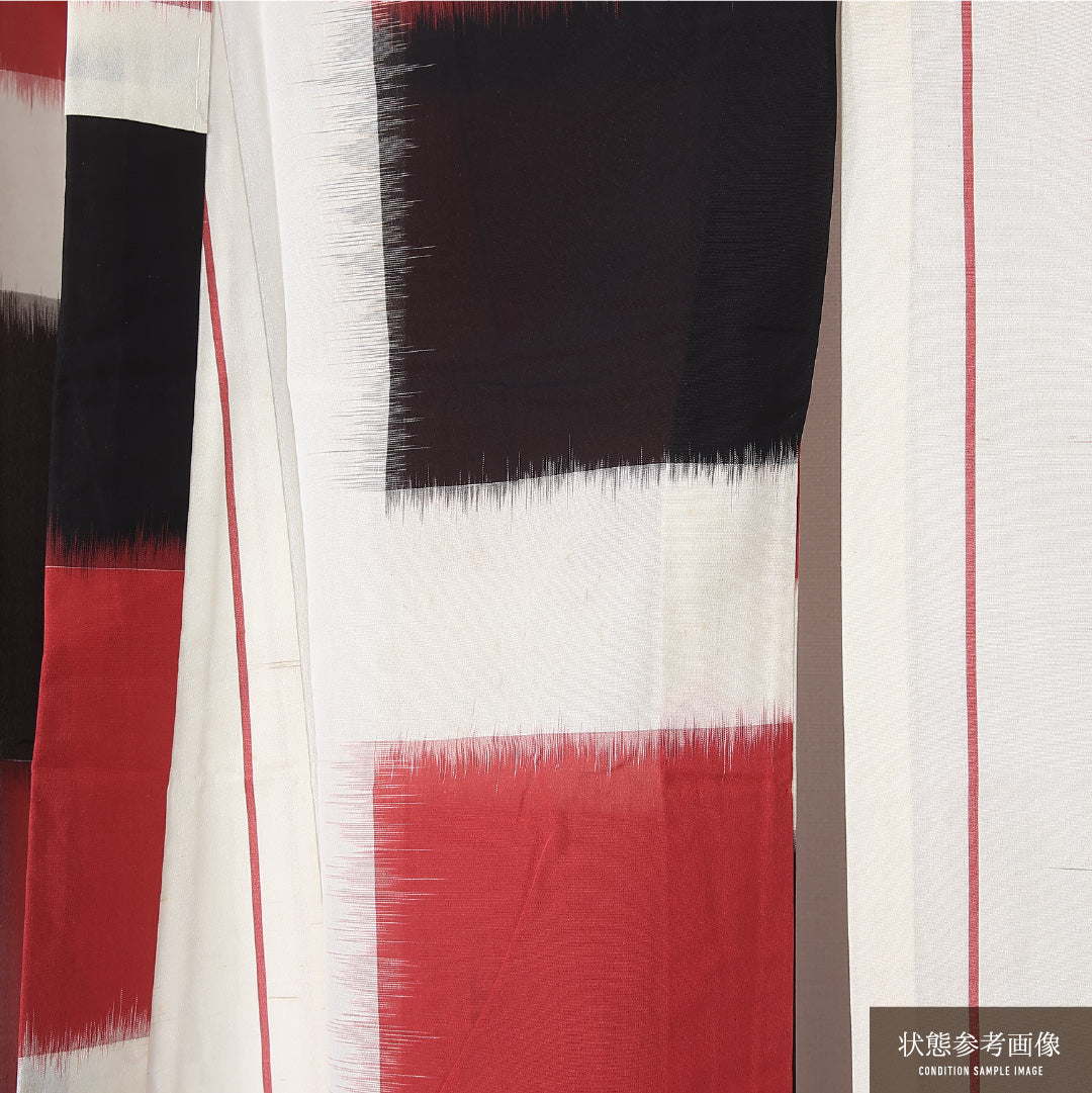 アンティーク 銘仙 身丈148cm 裄丈60cm Cランク XS 正絹 単衣 バチ衿 モダン 市松 白系 1216-12294