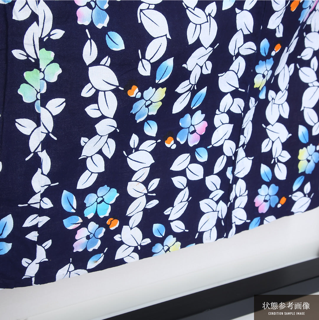 夏物 浴衣 身丈150cm 裄丈63cm Cランク S 木綿 洗える着物 夏物 バチ衿 肩当て 椿 カジュアル 紺系 1218-12147