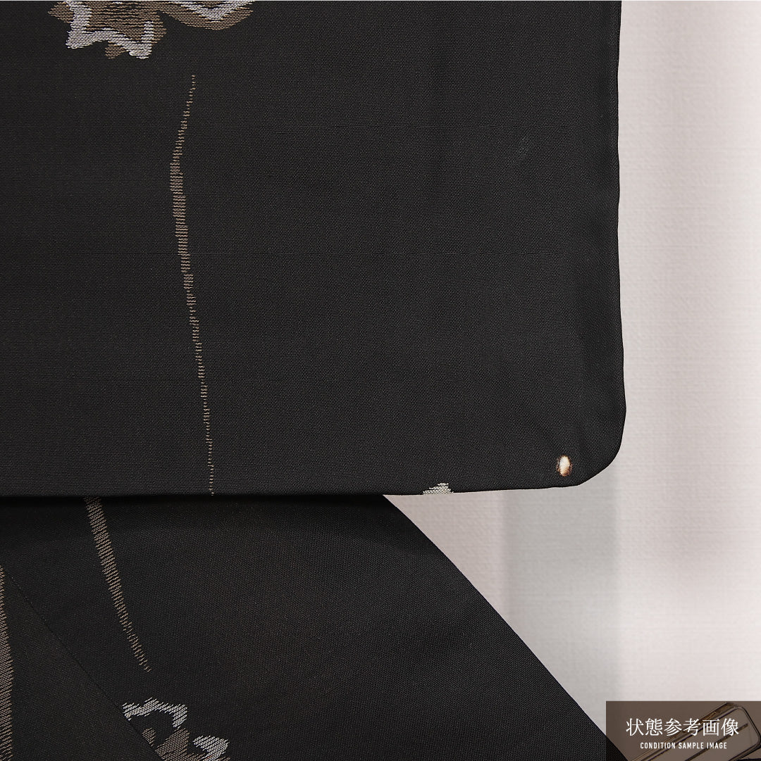 お召 袷 身丈149cm 裄丈62cm 正絹 Dランク インフォーマル 広衿 XSサイズ 花柄 黒系 LP 1222-13284