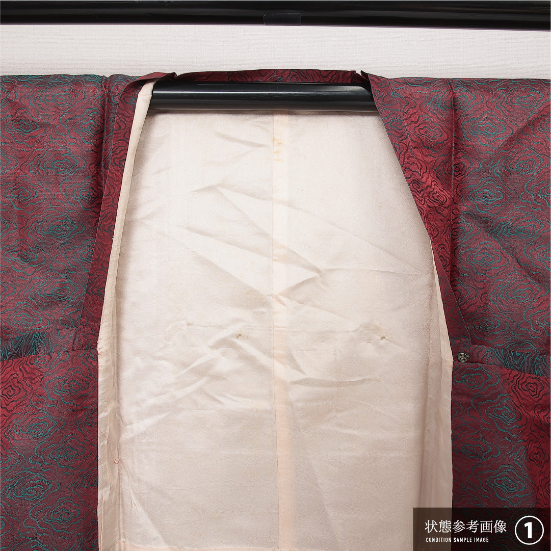 道行コート 単衣 身丈119cm 裄丈62cm 正絹 Aランク セミフォーマル Sサイズ ポケットあり 創作柄 赤系 HP 1237-13838