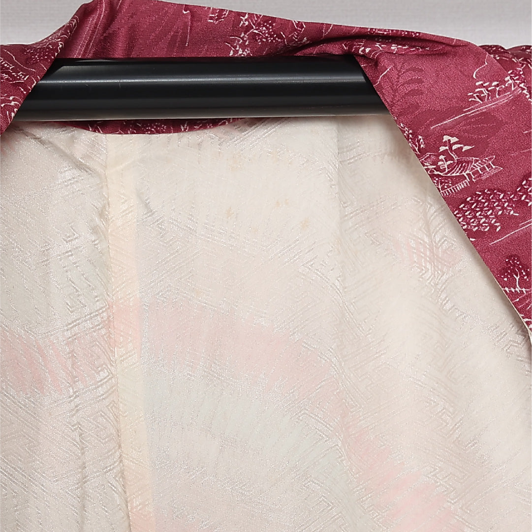 羽織 袷 身丈83cm 裄丈64cm 正絹 Cランク カジュアル Mサイズ 紐あり 茶屋辻 ピンク系 HP 1232-12804
