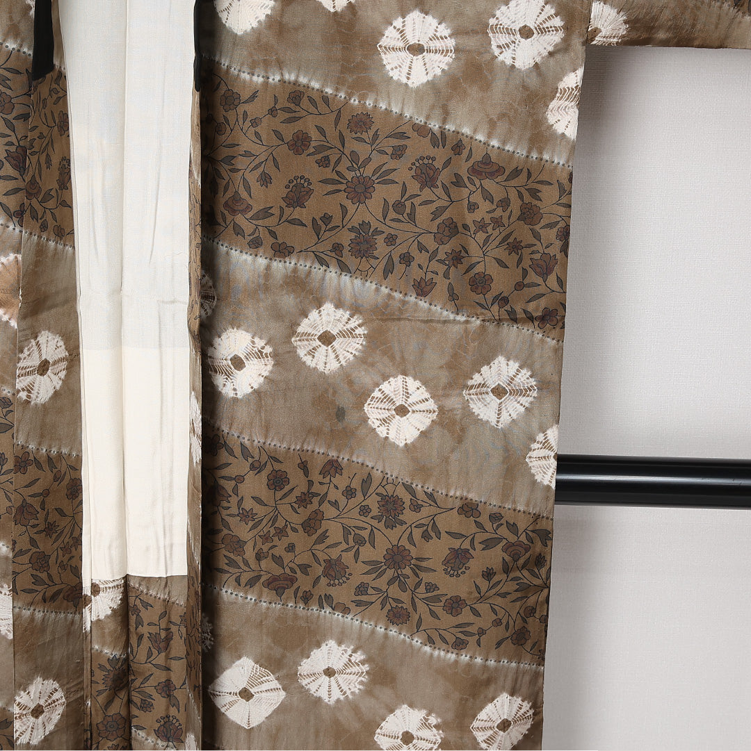 長襦袢 男性用 袷 身丈130cm 裄丈64cm 正絹 Aランク Sサイズ 絞り 花柄 茶系 RP 1241-12974