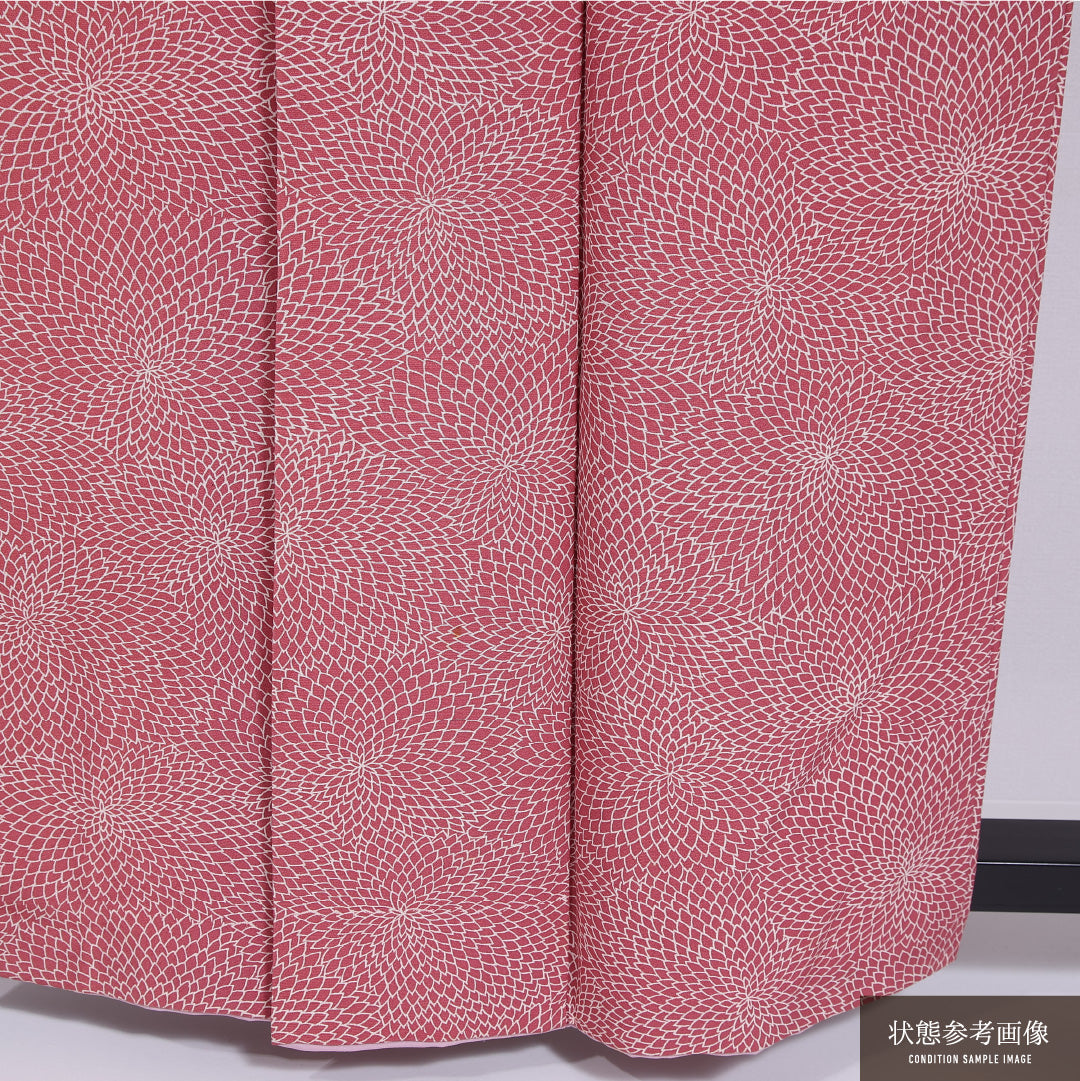 小紋 袷 身丈157cm 裄丈64cm 正絹 Cランク インフォーマル バチ衿 Mサイズ 菊 ピンク系 HP 1221-11722