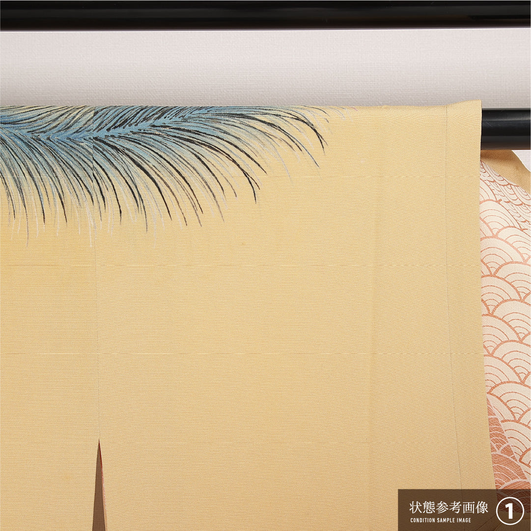 道行コート 袷 身丈88cm 裄丈63cm 正絹 Cランク セミフォーマル Sサイズ ポケットあり 孔雀の羽 朱系 LP 1237-13738