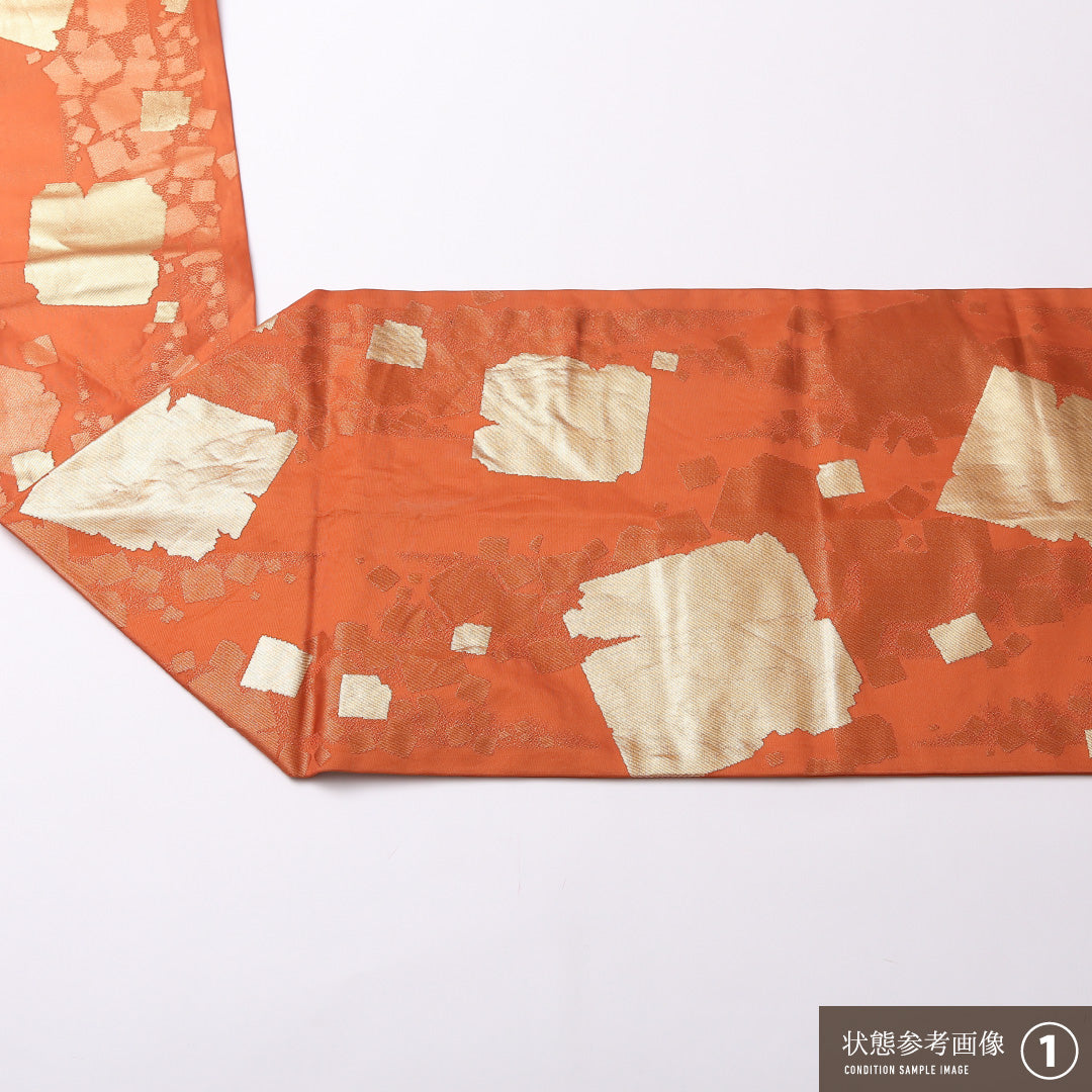 九寸名古屋帯 Aランク 帯丈359cm 正絹 六通 名古屋仕立て 織り セミフォーマル 色紙 朱系 LP 1245-02776