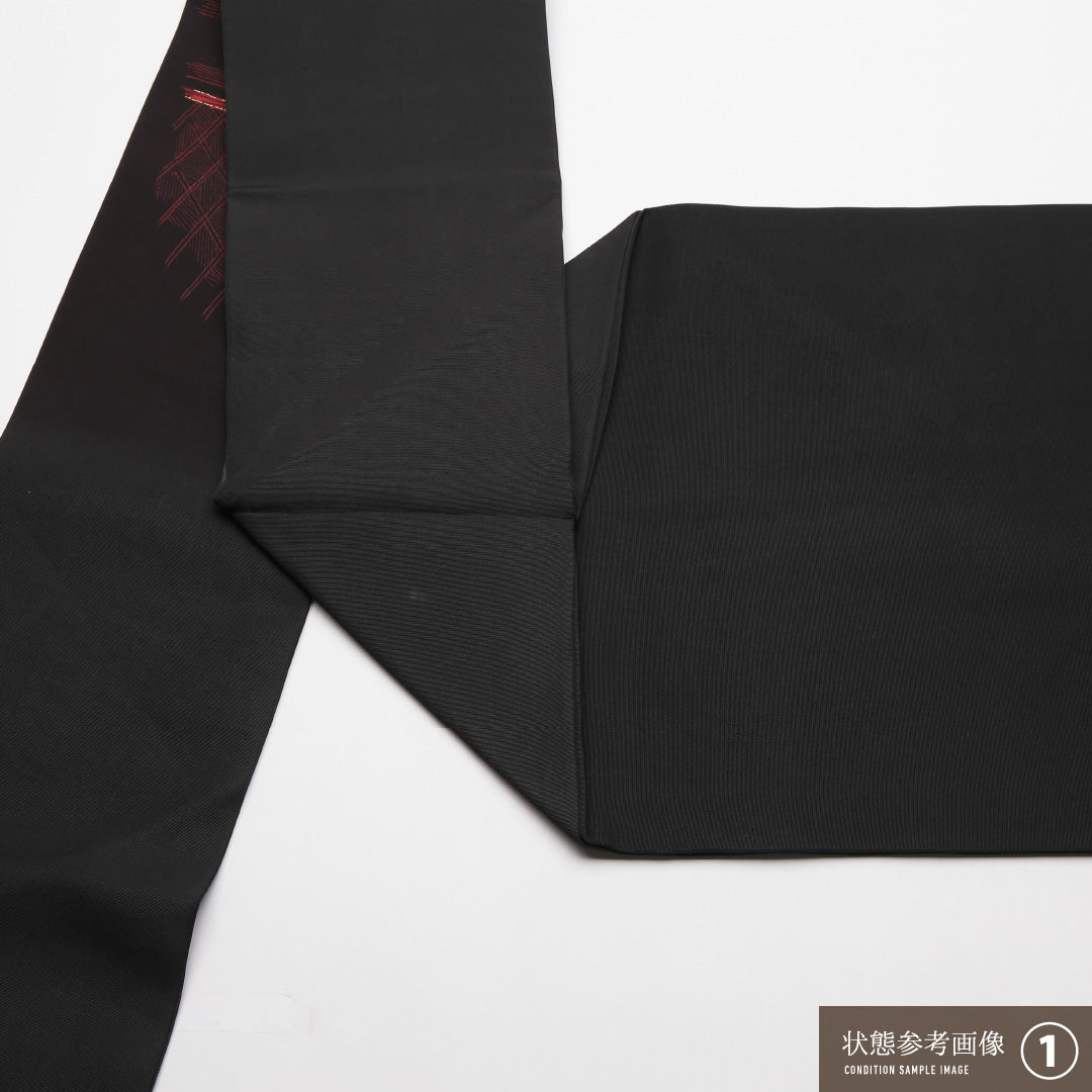 九寸名古屋帯 帯丈349cm 正絹 ポイント柄 名古屋仕立て 織り カジュアル 御簾 黒系 RP 1245-01767