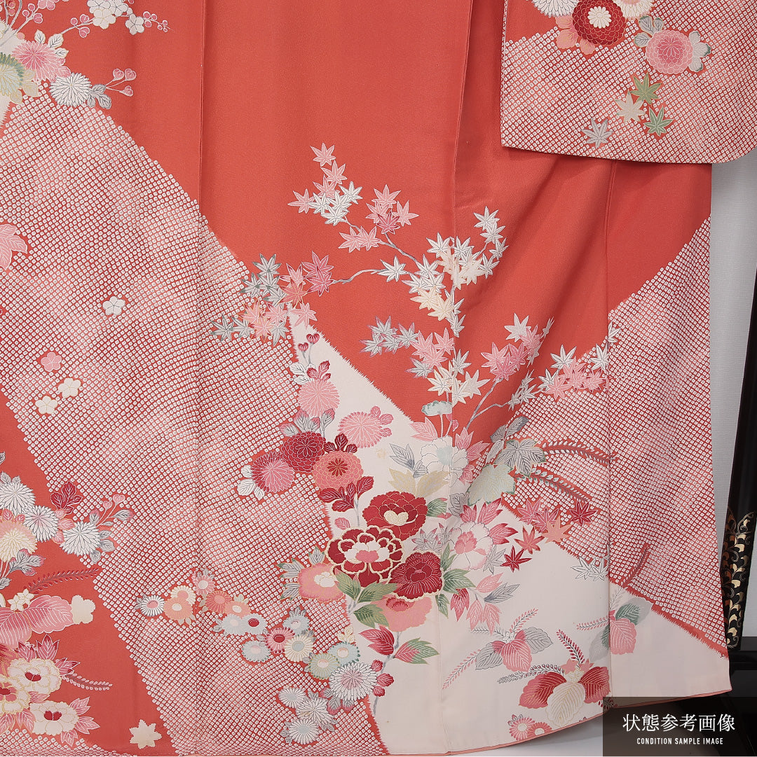 振袖 身丈166cm 裄丈67.5cm Cランク 正絹 袷 広衿 XL 菊 金銀糸 フォーマル 古典的 優しい ピンク系 1213-F0499