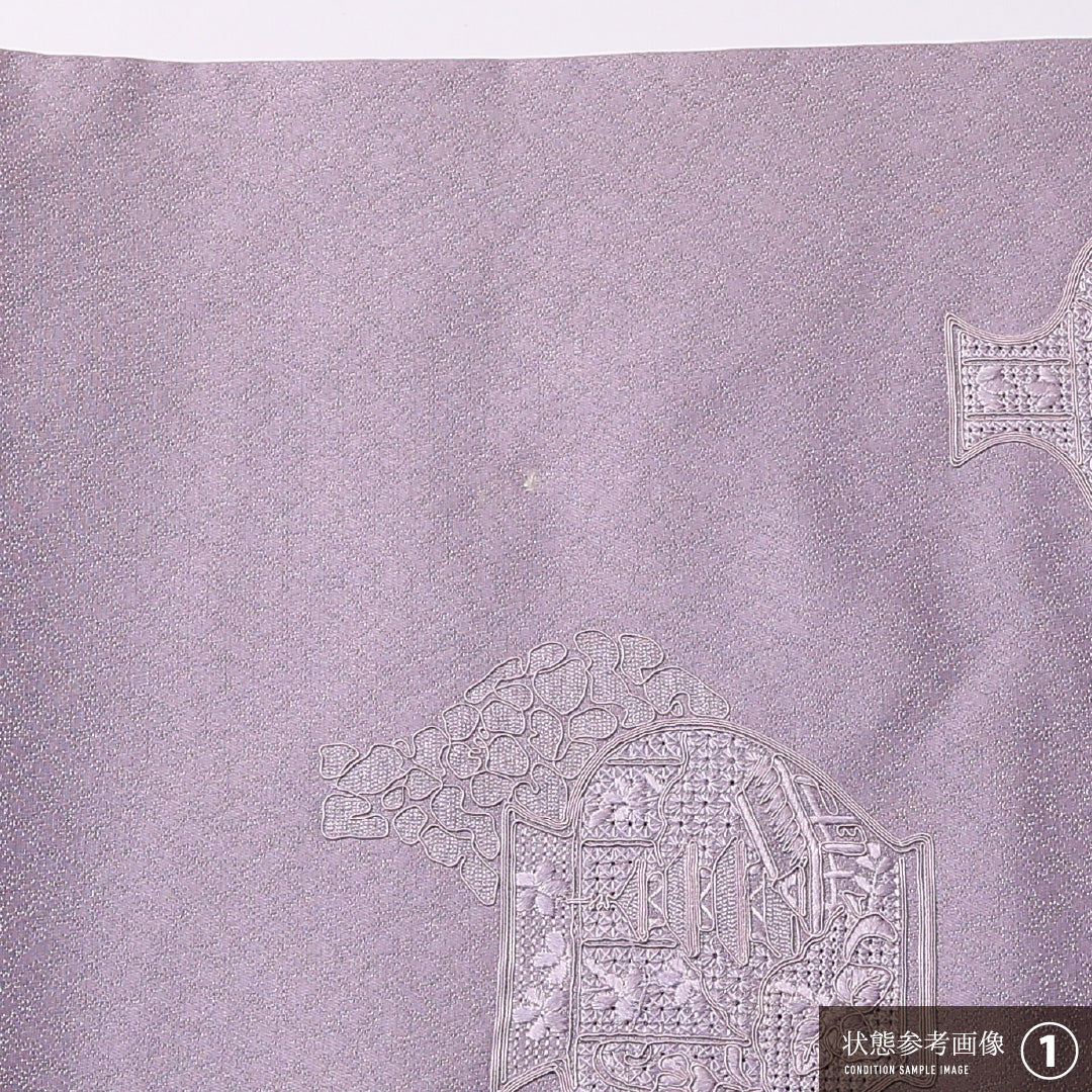名古屋帯 ポイント柄 帯丈360cm Bランク 正絹 壺 上品 オリエンタル 紫系 1224-02651