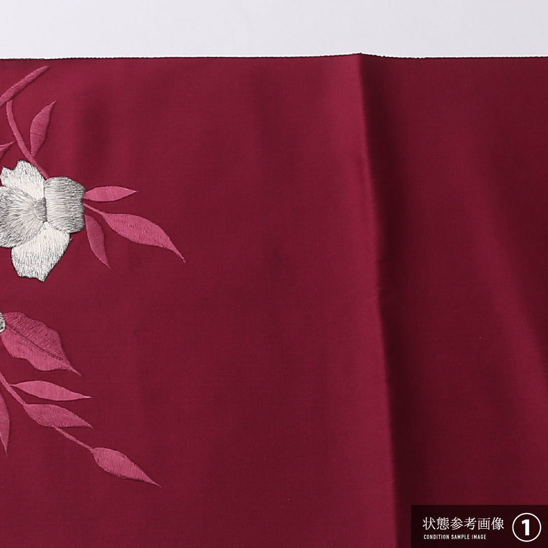 八寸名古屋帯 Bランク 帯丈340cm 正絹 ポイント柄 名古屋仕立て 織り カジュアル 花柄 赤系 HP 1245-02740